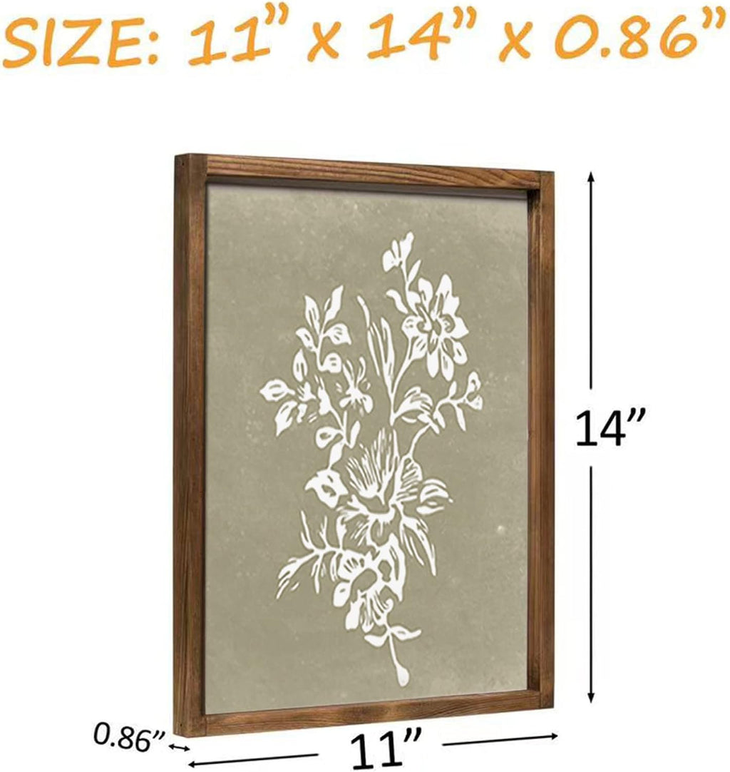 Framed Boho Wall Art Set of 4 for Wooded Minimalist Botanical Print Wall Art for Rustic Vintage Farmhouse Home Kitchen Wall Decor (Brown, 11x14)