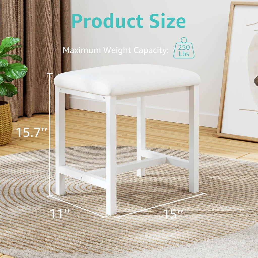 Small Vanity Stool, Cute Vanity Stools with Cushion, White Makeup Vanity Chair for Small Spaces, Living Room, Bedroom, Bathroom, Entryway, Ottoman Foot Rest for Couch Sillas Modern